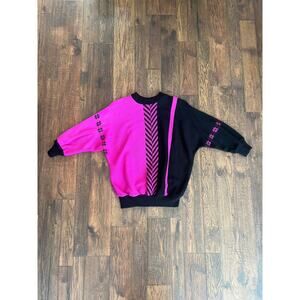 Vintage Clothing 1980s Sweater Hot Pink & Black R Knit Medium Made In England